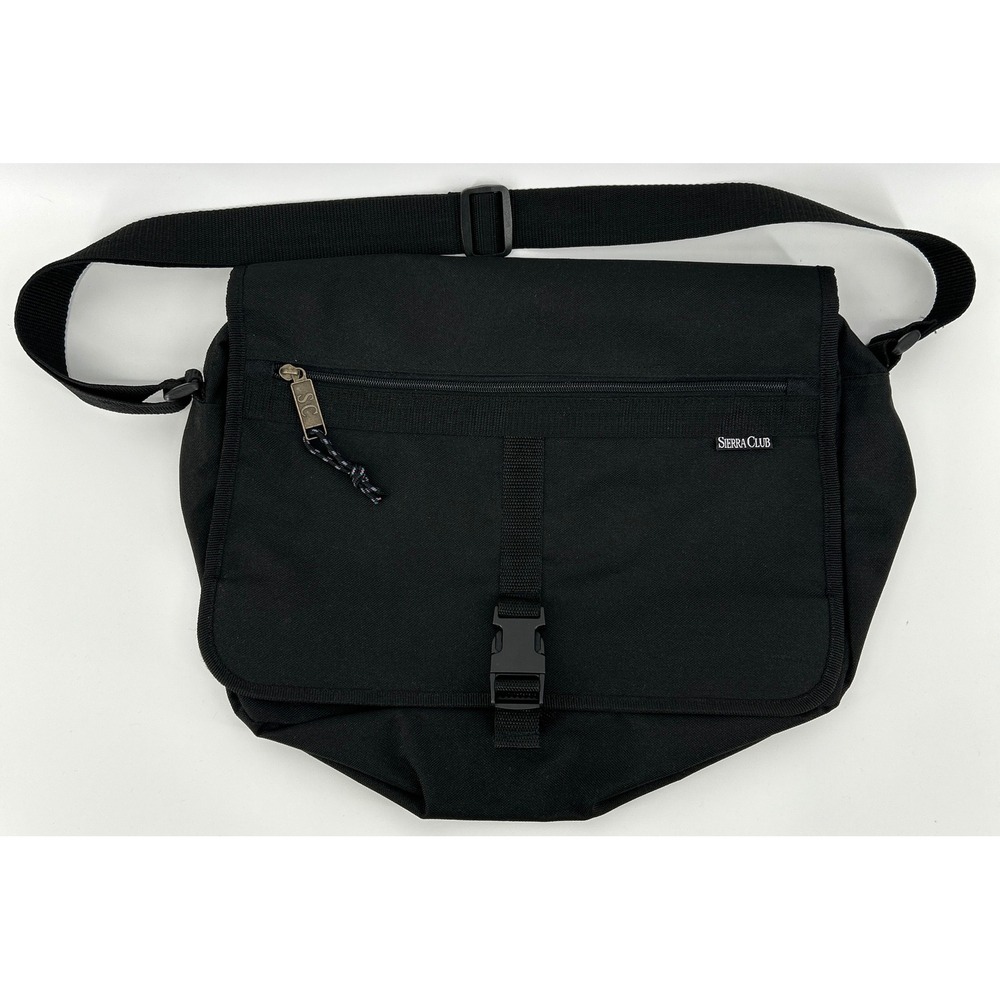 Sierra Club Black Canvas Messenger Bag Adjustable‎ Strap Organizer Travel Work